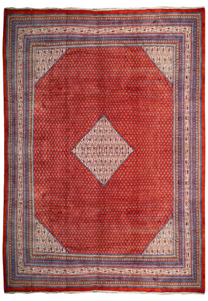 Stunning medallion design on a 10x13 Persian Sarough Mir rug. The intricate details and rich colors create a timeless and sophisticated look