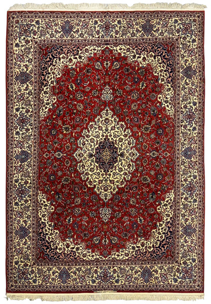 Full view of 8'3 x 12'2 Persian Isfahan Silk Rug, signed Seirafian