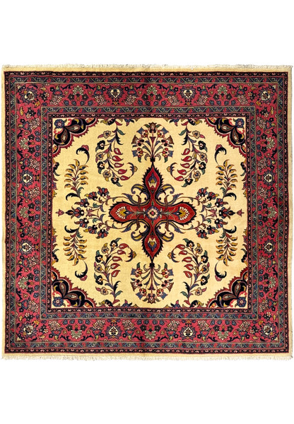Full view of the 6'9 x 6'9 Persian Sarough Square Rug highlighting its vibrant colors and patterns.