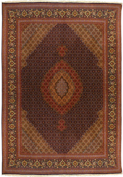 Full view of 6'8" x 9'7" Persian Tabriz Mahi 50 Raj Rug showcasing intricate medallion and floral patterns.