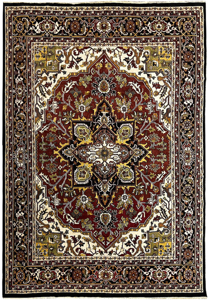 12 x 16 Oriental Heriz Rug full view showing intricate medallion and border patterns in maroon, cream, black, and gold colors.