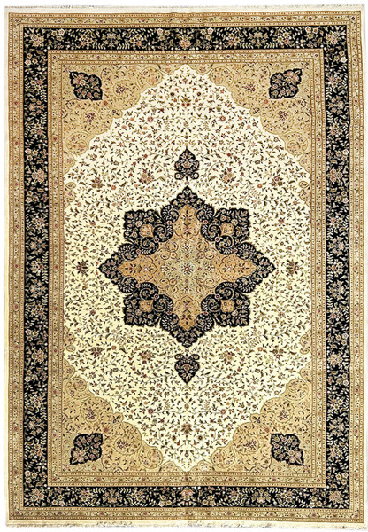 12'5 x 18 Persian Tabriz Rug Full View Showcasing Extensive Floral Patterns and Dual-tone Border