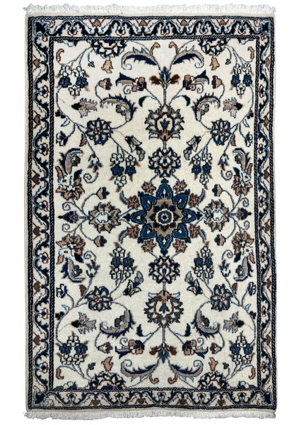 Complete view of 3 x 4'4 Persian Nain Rug displaying intricate floral patterns and elegant design.