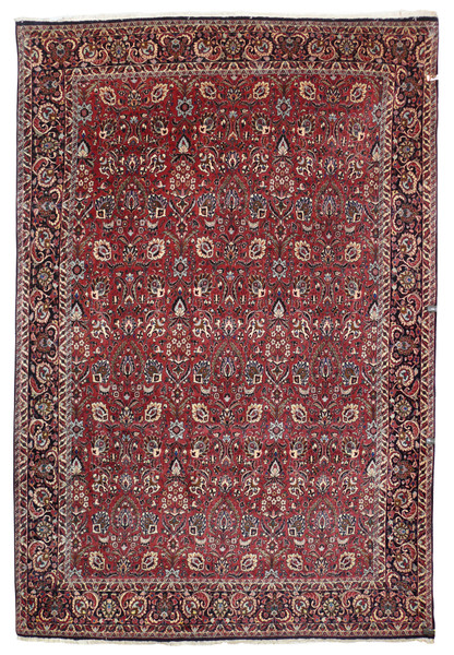 6'6 x 9'6 rare Persian Bijar all over iron rug with brick red field and dense floral pattern handmade in Iran