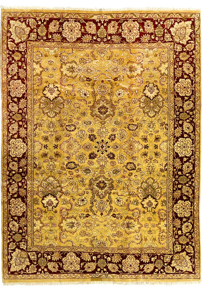 Full view of 9x12 antique style gold Indian Agra rug
