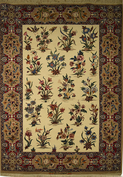 3'8 x 5'5 Persian Isfahan Rug Wool & Silk signed by master weaver