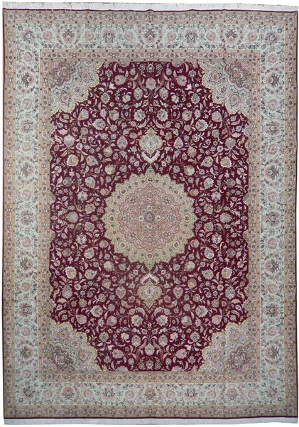 10 x 14 Authentic High End Burgundy Wool & Silk Persian Rug