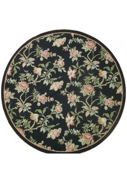 5 x 5 Garden Design Flat Weave Needlepoint Round Rug