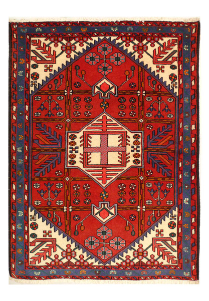 A mesmerizing 3'7" x 4'7" Geometric Shahsavan rug, handcrafted by skilled artisans, showcasing intricate nomadic-inspired designs