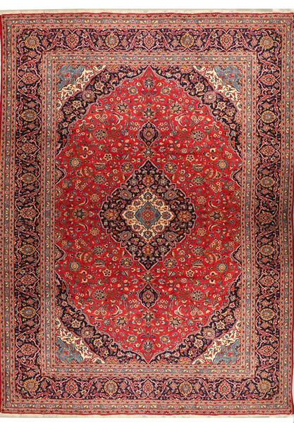 Experience the elegance of Persian culture with our 10 x 13 wool Persian Kashan rug, hand-knotted on a durable cotton foundation