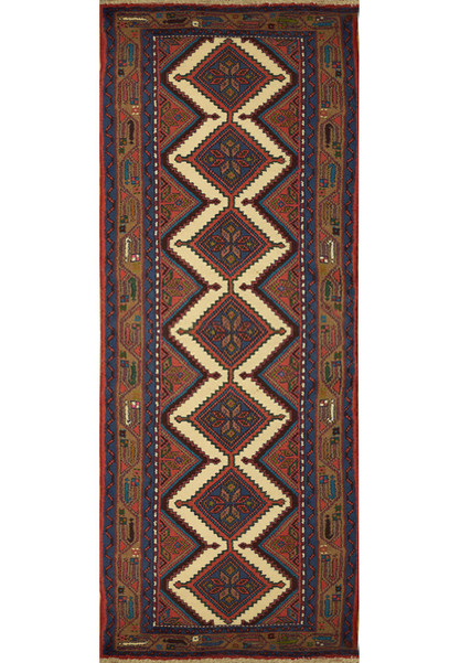 Handmade 2'5 x 9 Persian Hamedan Runner Rug showcasing a rich tapestry of vibrant colors and intricate patterns, perfect for enhancing any hallway or corridor with traditional elegance and style. The rug features hand-knotted 100% wool craftsmanship