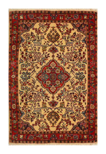 Full view of the 3'5 x 4'10 Persian Koliai rug with tribal designs