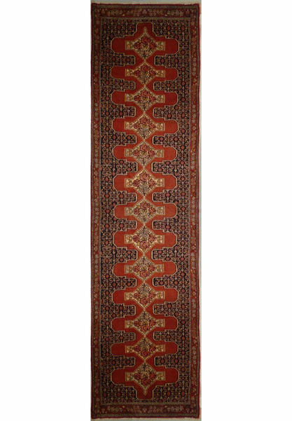 2'9" x 12'2" Botanical Persian Senneh Runner Rug | Kurdish Style