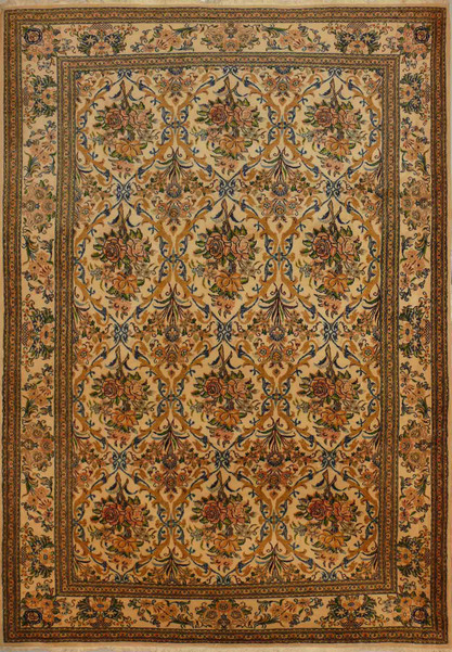 7 x 10 Floral Persian Tabriz Kork & Silk Rug