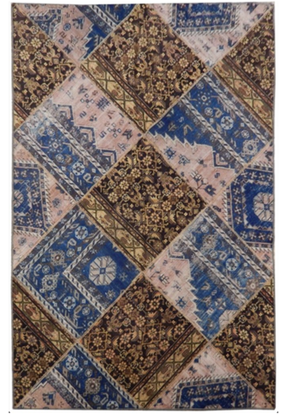 6 x 9 Multi-Color French Handmade Wool Patchwork Style