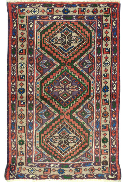 Full view of the 2'3" x 3'9" Semi Antique Geometric Persian Enjlas Rug on a hardwood floor.
