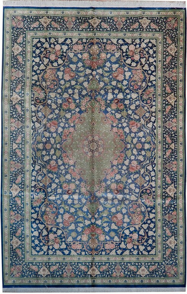7 x 10 Persian Qum All Silk Rug | Signed by master weaver