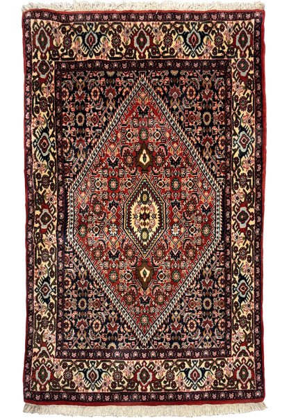 Experience opulence with our Bijar rug, showcasing a mesmerizing 3x5 size. Its rich colors and intricate motifs add a touch of Persian elegance to any room
