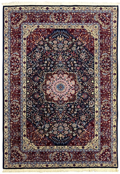 Full view of 6'2 x 9'6 Persian Isfahan Wool and Silk Rug with vibrant colors