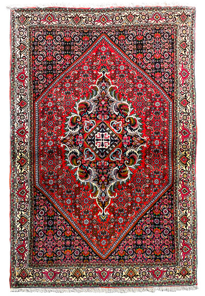 Full view of 3'9" x 5'6" Persian Bijar Rug displaying intricate medallion and floral patterns