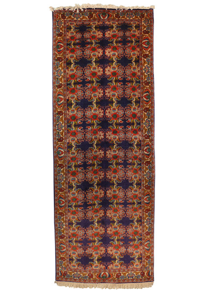Full view of 2'6 x 7 Persian Bijar Runner showcasing navy blue base with intricate floral and vine patterns.