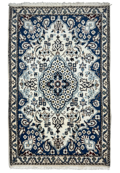 Full view of 3x4'10" Persian Nain Rug with floral medallion design