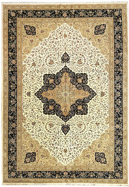 12'5 x 18 Persian Tabriz Rug Full View Showcasing Extensive Floral Patterns and Dual-tone Border