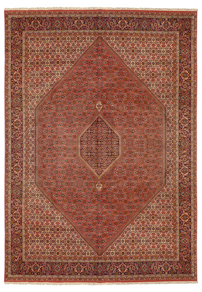 Full view of a handwoven 8 x 11 Persian Bijar Rug, featuring a large hexagonal medallion and intricate patterns.
