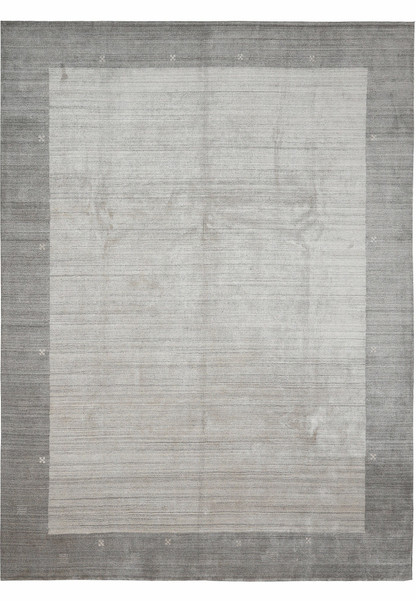 Full view of 9.2 x 12.1 solid gray wool contemporary handmade rug with tonal border