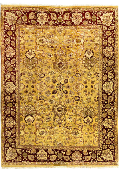 Full view of 9x12 antique style gold Indian Agra rug