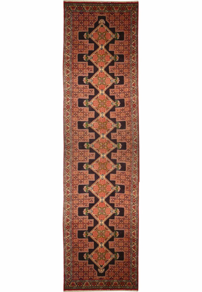 2'9 x 13 Geometric Persian Senneh Kurdish Style Wool & Kork Runner Rug