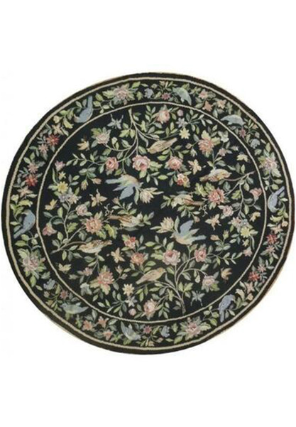 5 x 5 Botanical Needlepoint Round Rug