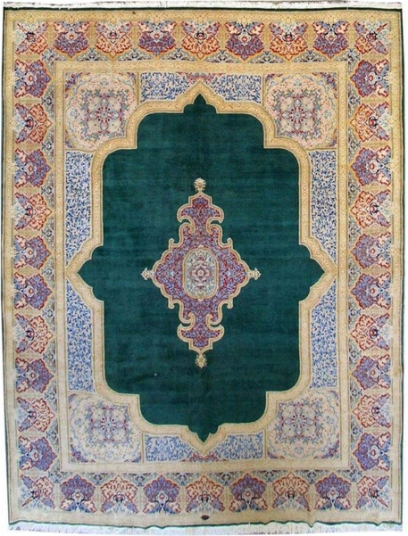 9 x 13 Persian Kerman Corner Medallion Rug