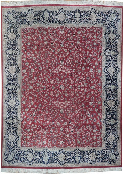 9' x 12' Tomato Red Very Fine Soft Sarouk Traditional Handmade Rug