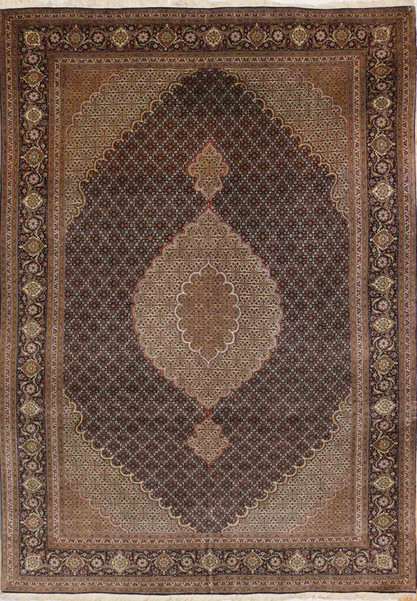 Full display of the 7' x 10' Persian 50 Raj Tabriz Mahi Rug, showcasing its intricate wool and silk weave