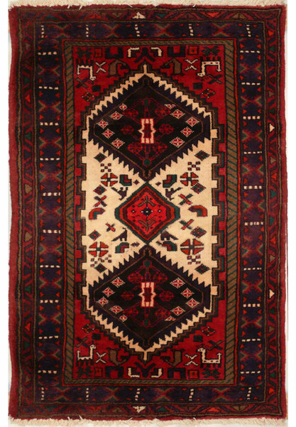 Full view of the 3'3 x 5 Antique Persian Hamedan rug showcasing its detailed design