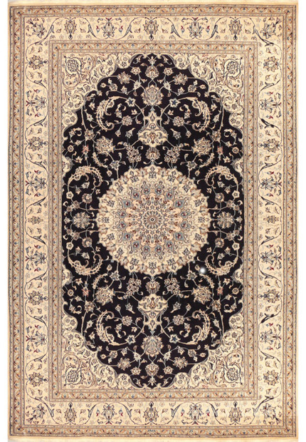 This stunning Persian Nain Rug, made from wool and silk, measures 8'1" x 11'8". The picture shows the entire rug, highlighting its intricate design and exquisite craftsmanship. Add elegance and sophistication to any room with this beautiful piece of art.