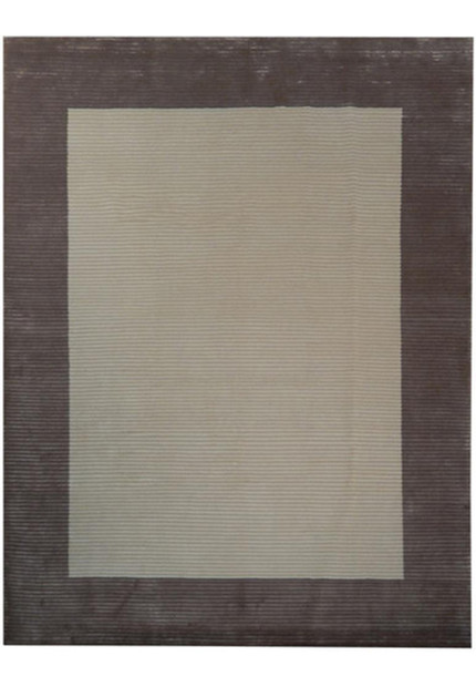 8x10 Modern Cream Brown Striped Ivory Wool & Silk Handmade Rug