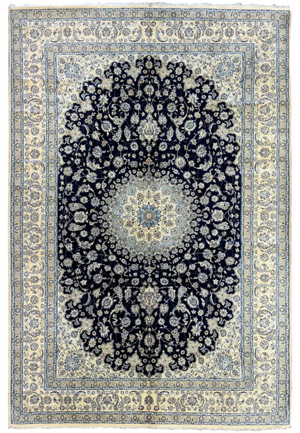 13'2 x 19'4 handmade Nain Persian rug, wool and silk, full view