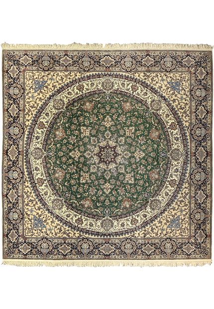 9 x 9 Nain 6LA Persian Square Rug showcasing central medallion and intricate floral patterns