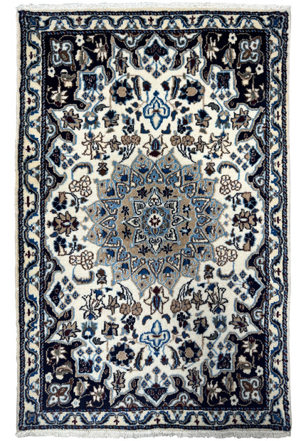 Full view of a 3 x 4'5 Nain Persian Rug with intricate floral design.