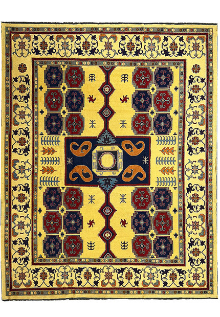 Full view of 13'3 x 16'2 Afghan Rug displaying the complete traditional design and rich color palette.