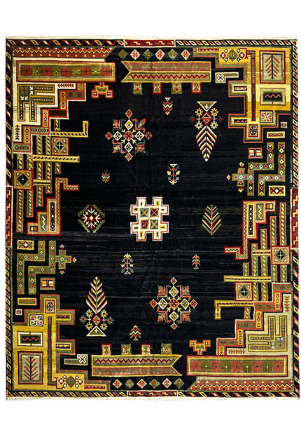 Full top view of the 11'9" x 14'4" Modern Tribal Gabbeh Rug, showcasing the complete geometric and tribal pattern.