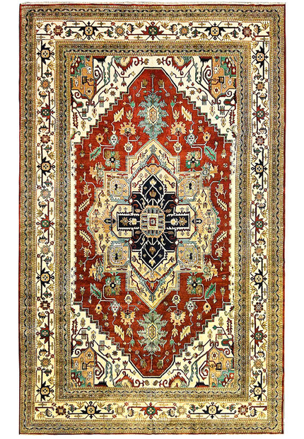 Full view of a 14 x 24 Oriental Serapi Rug showcasing intricate medallion and geometric patterns.