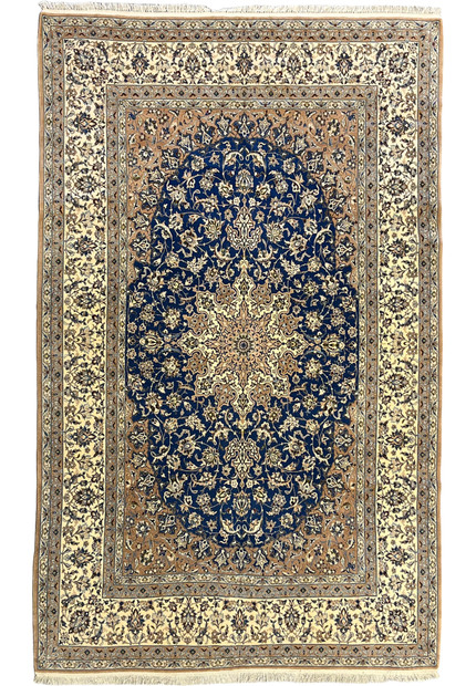 7x11 antique Persian Nain 9La rug full view hand-knotted wool silk pre-revolution floral design
