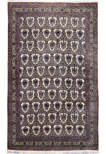 Authentic 11x16 8 Persian Qum Kork wool rug with all-over floral cartouche field on ivory ground