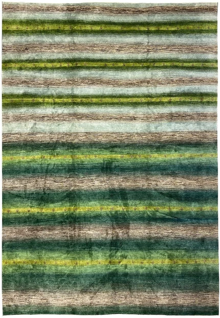 Authentic 14 x 20 oversize hand-knotted Indo Gabbeh rug full view in green multi for palace size rooms