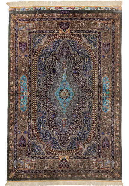 3'2 x 5' Persian Qum Pure Silk Rug | Signed Zabihi | Garden of Paradise