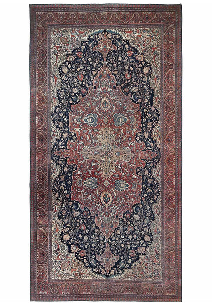 14 x 26 Antique Persian Farahan Rug | Sarough Family | Navy and Lychee Red | Palace Size