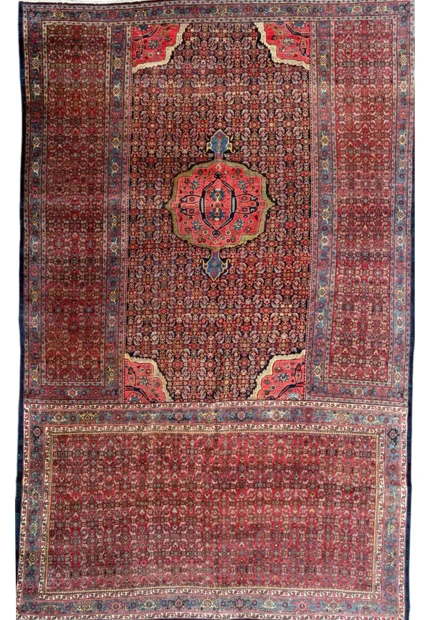 13x20 Persian Bijar palace rug with allover Herati field and rose central medallion
